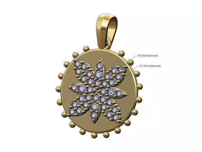 Square diamond flower pedals beaded coin pendant charm