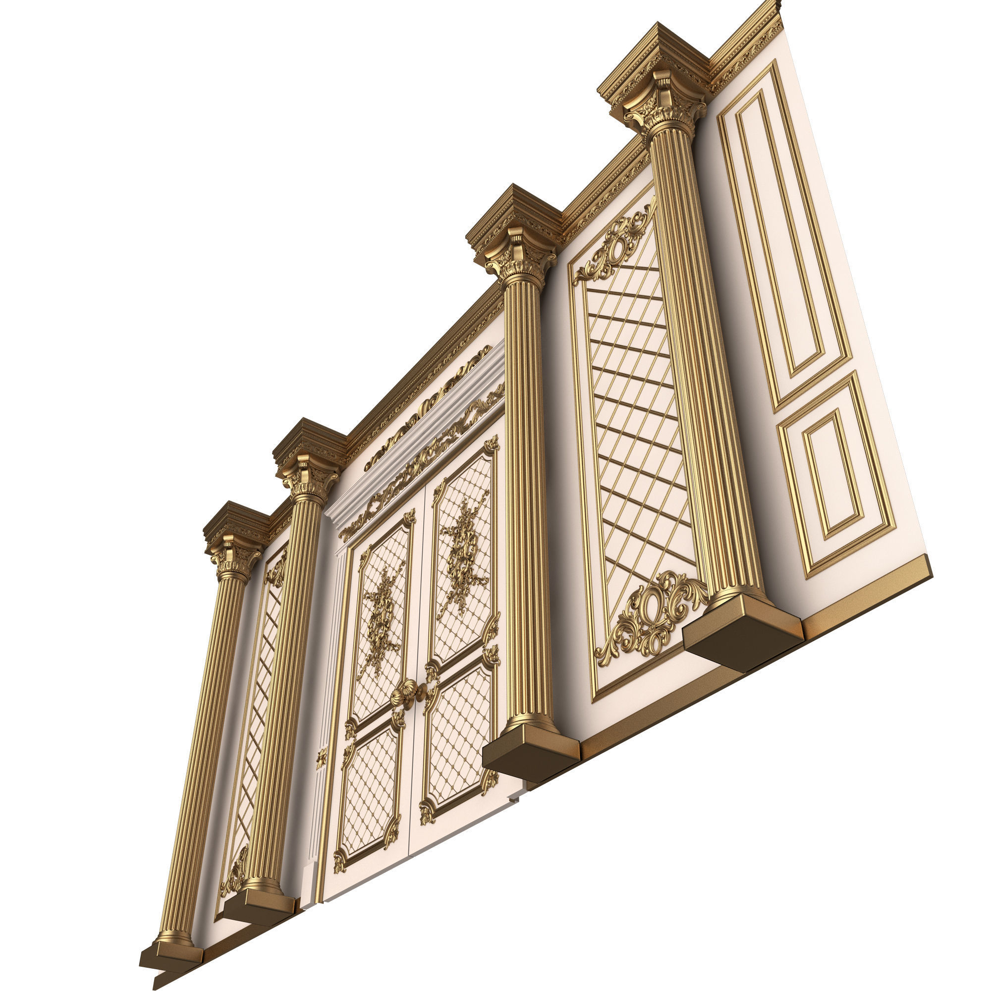 Boiserie Classic Wall with Mouldings 04 White Low-poly 3D model_4