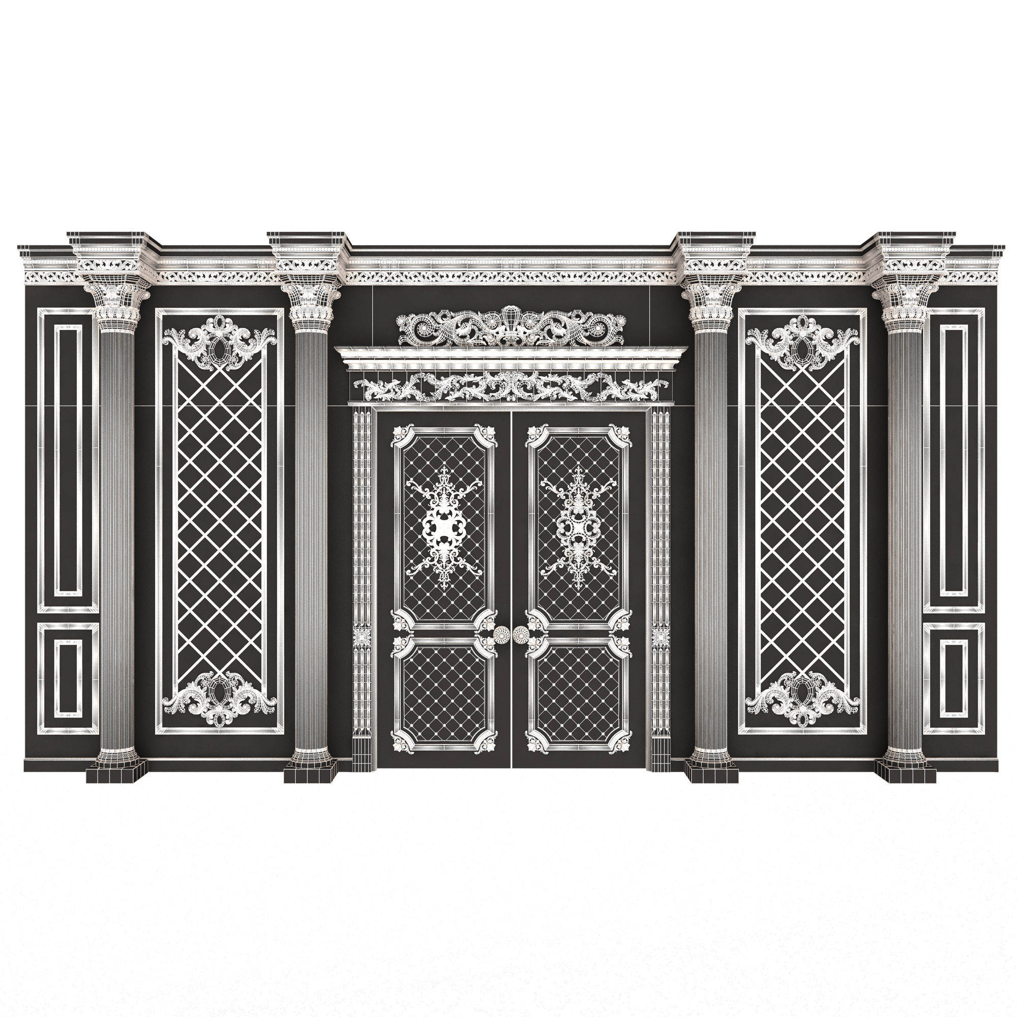 Boiserie Classic Wall with Mouldings 04 White Low-poly 3D model_6