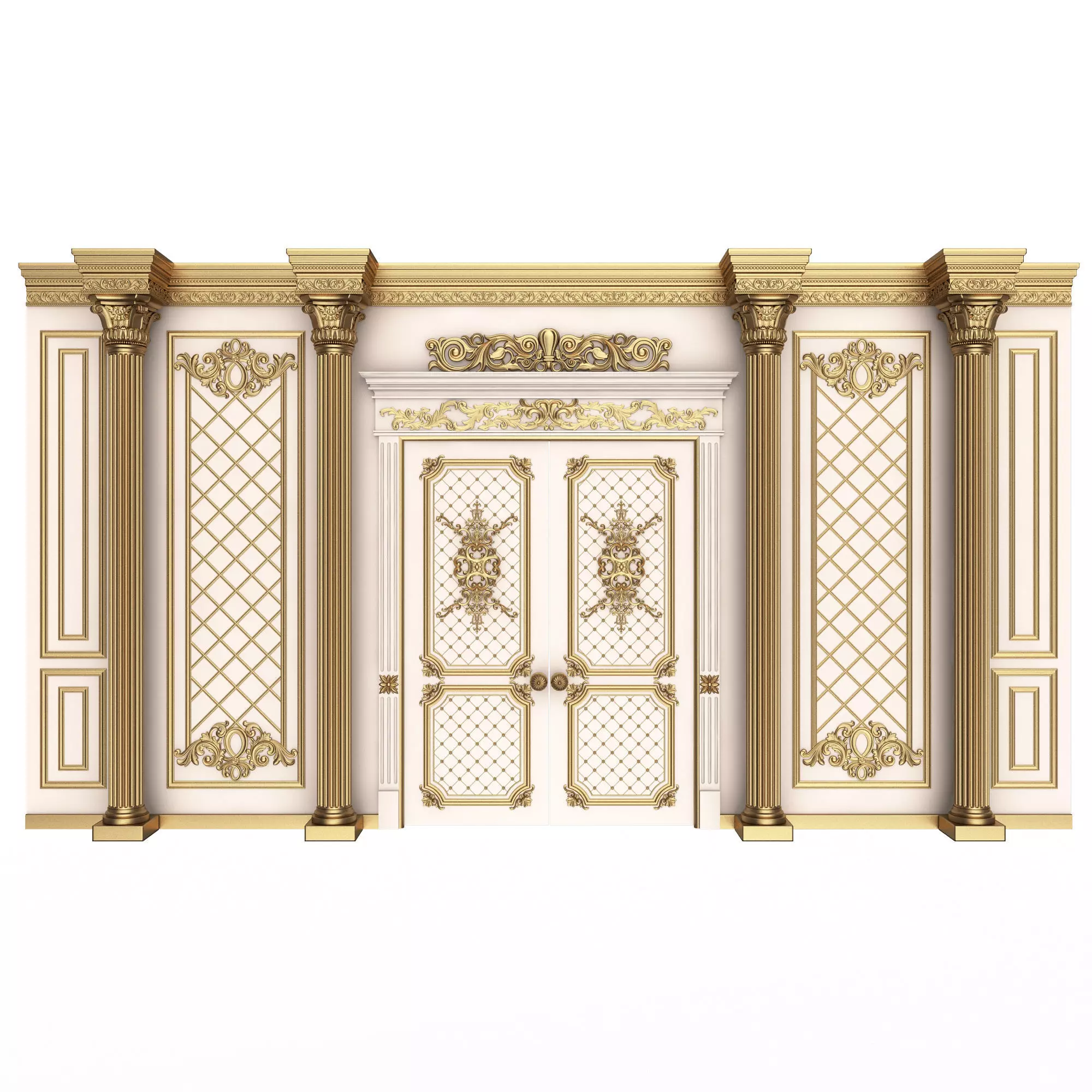 Boiserie Classic Wall with Mouldings 04 White Low-poly 3D model_0