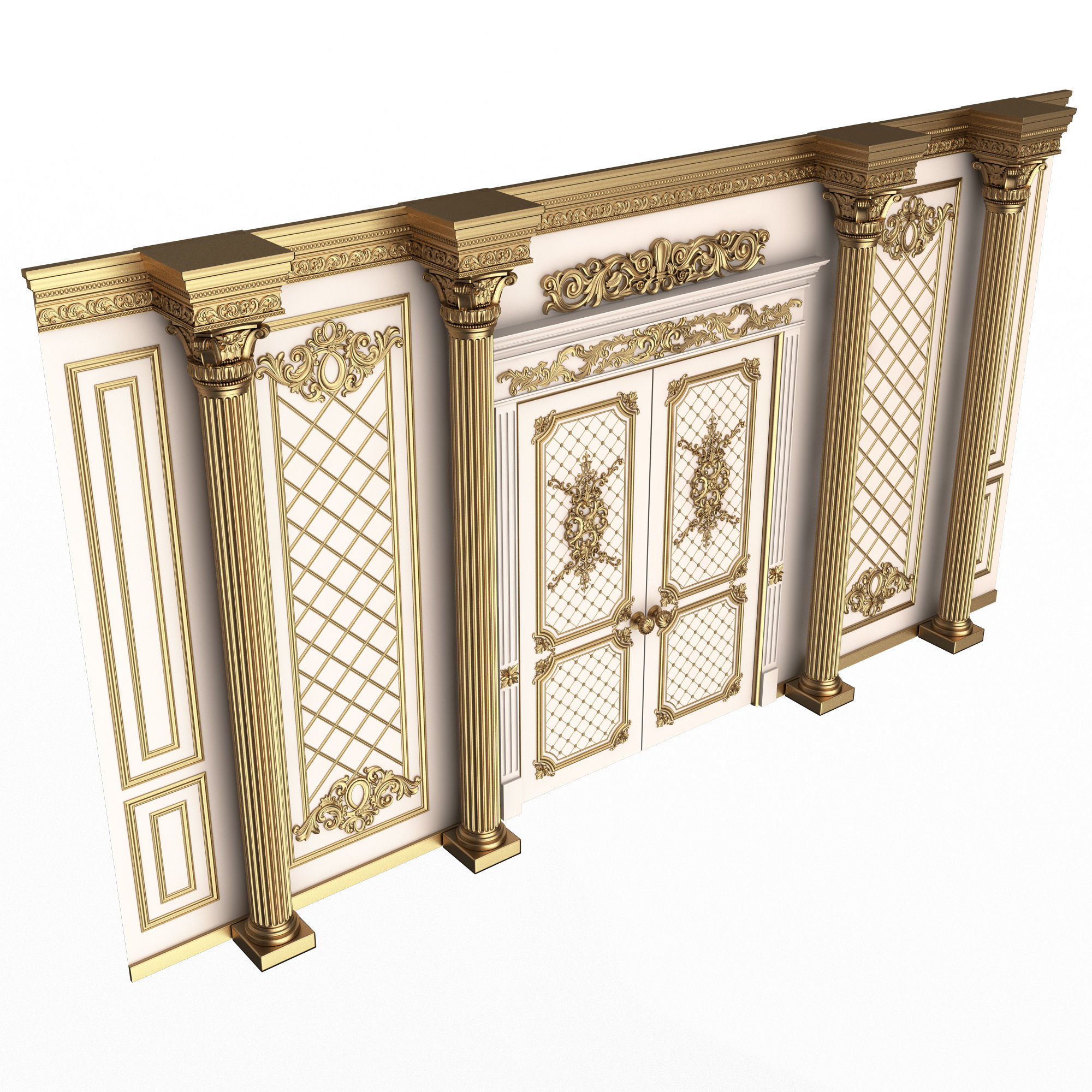 Boiserie Classic Wall with Mouldings 04 White Low-poly 3D model_3