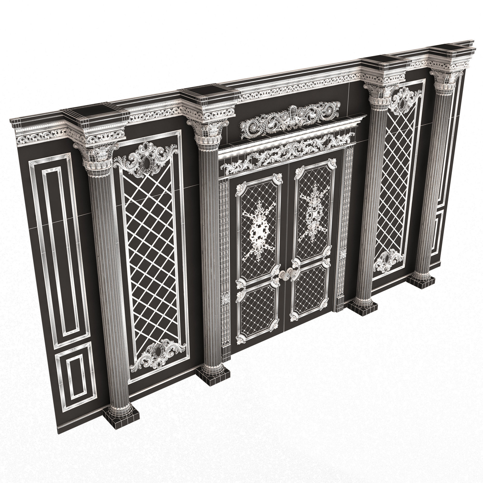 Boiserie Classic Wall with Mouldings 04 White Low-poly 3D model_9