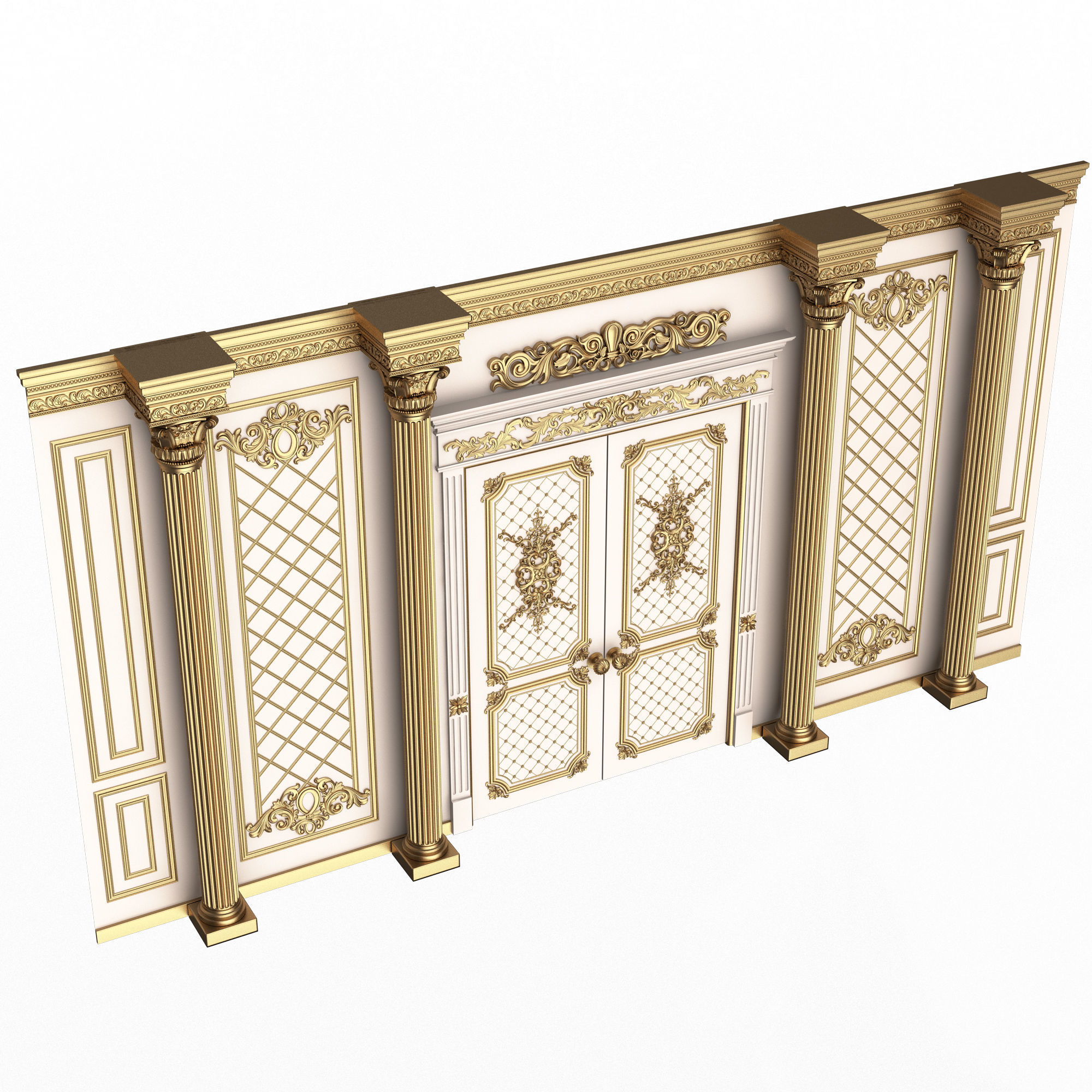 Boiserie Classic Wall with Mouldings 04 White Low-poly 3D model_1
