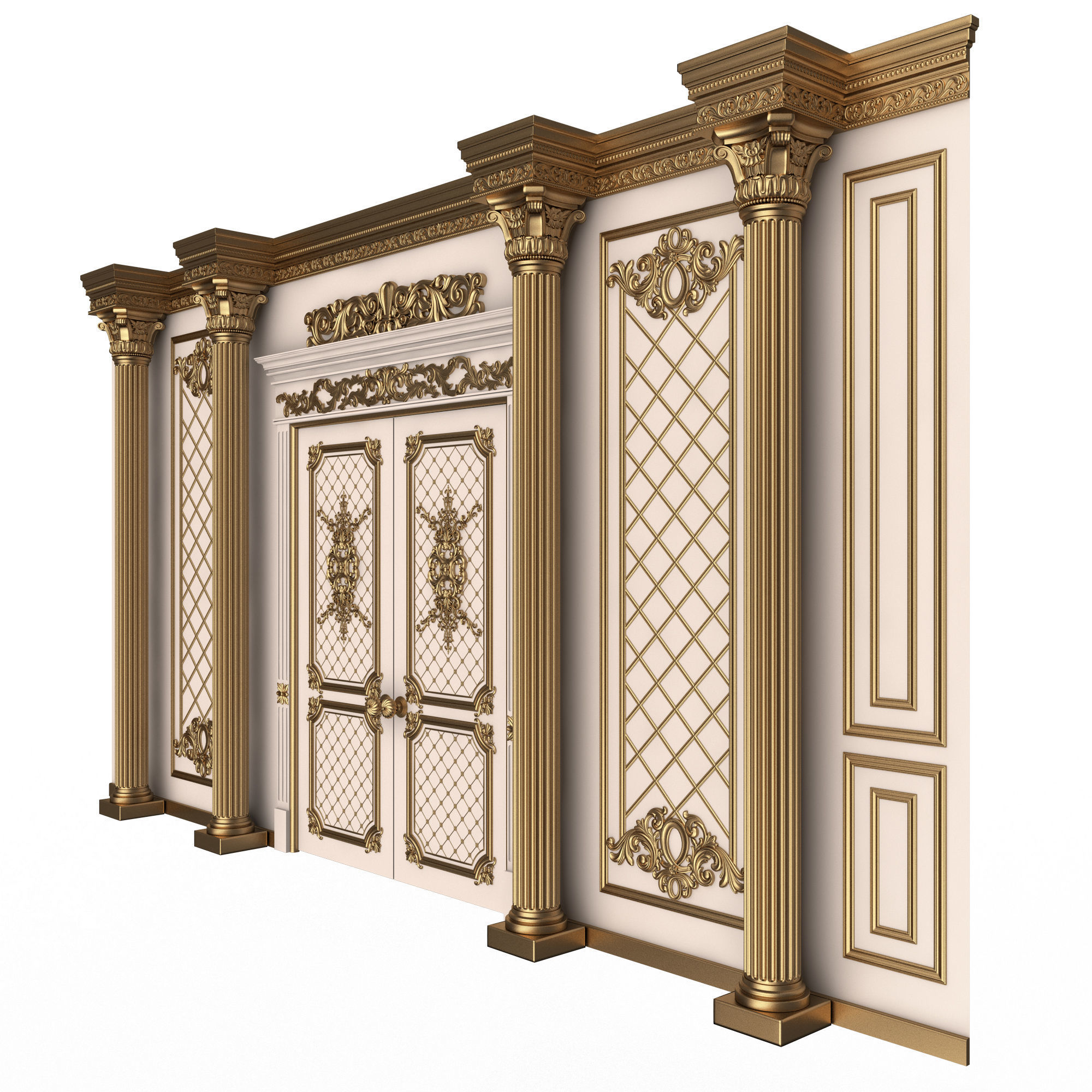 Boiserie Classic Wall with Mouldings 04 White Low-poly 3D model_2