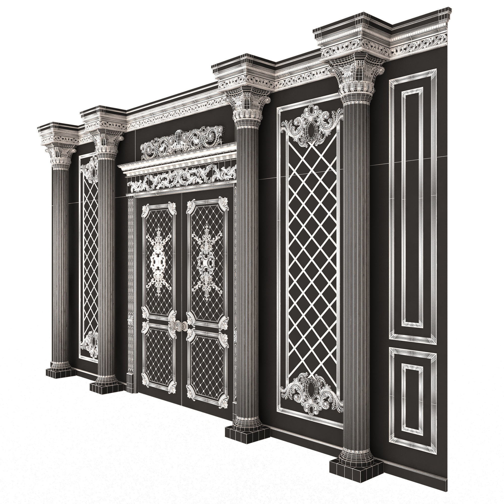 Boiserie Classic Wall with Mouldings 04 White Low-poly 3D model_8
