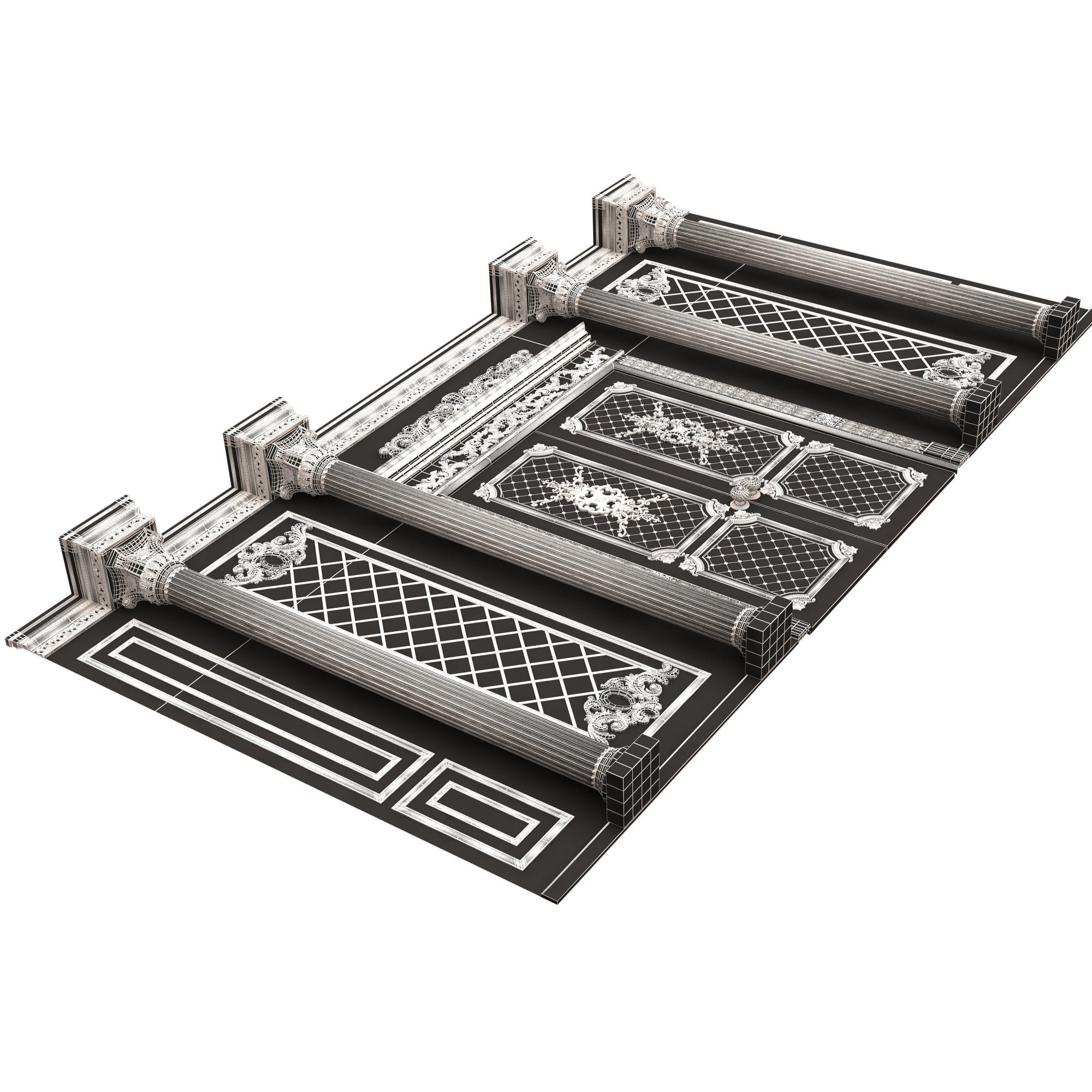 Boiserie Classic Wall with Mouldings 04 White Low-poly 3D model_11