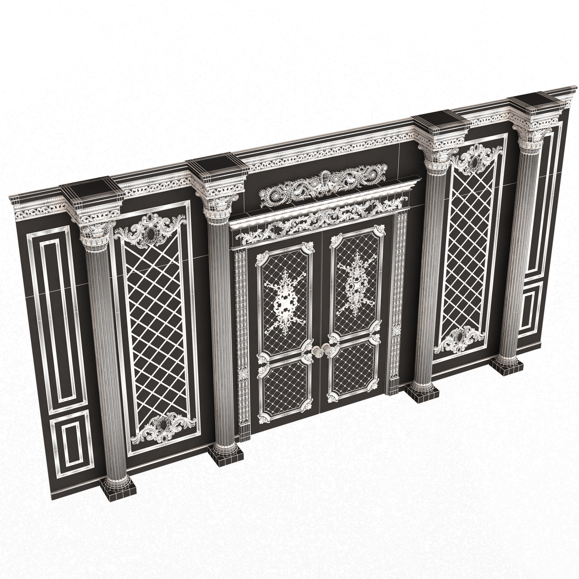 Boiserie Classic Wall with Mouldings 04 White Low-poly 3D model_7