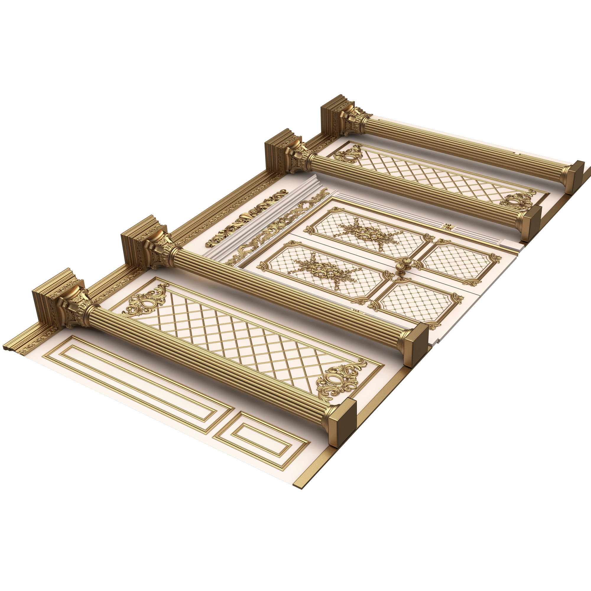 Boiserie Classic Wall with Mouldings 04 White Low-poly 3D model_5