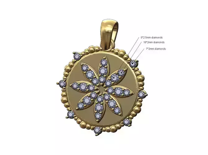 Diamond and beads coin diamond flower pedals pendant charm