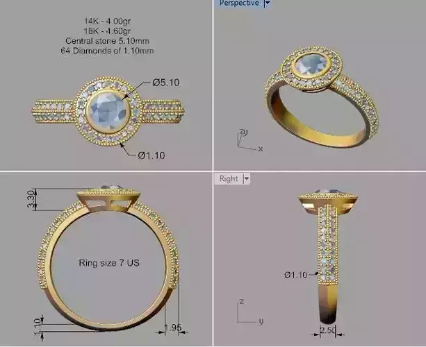 Round brilliant ring 3D print model