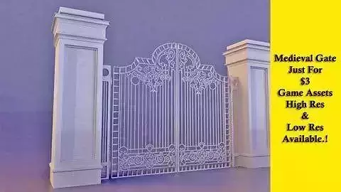 Medieval gate - game assets Low-poly 3D model