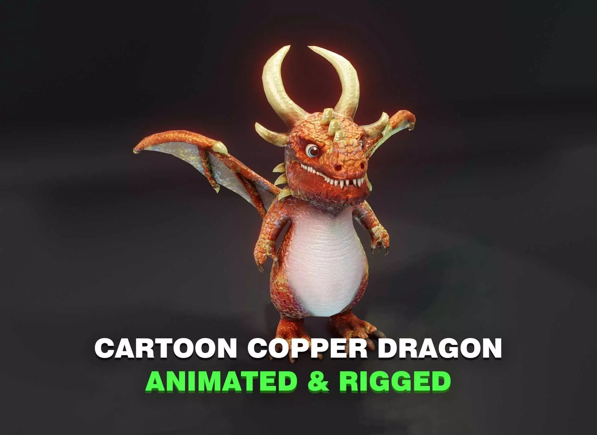 Cartoon Copper Dragon Animated 3D Model Low-poly 3D model_0