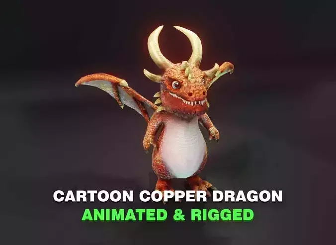 Cartoon Copper Dragon Animated 3D Model Low-poly 3D model