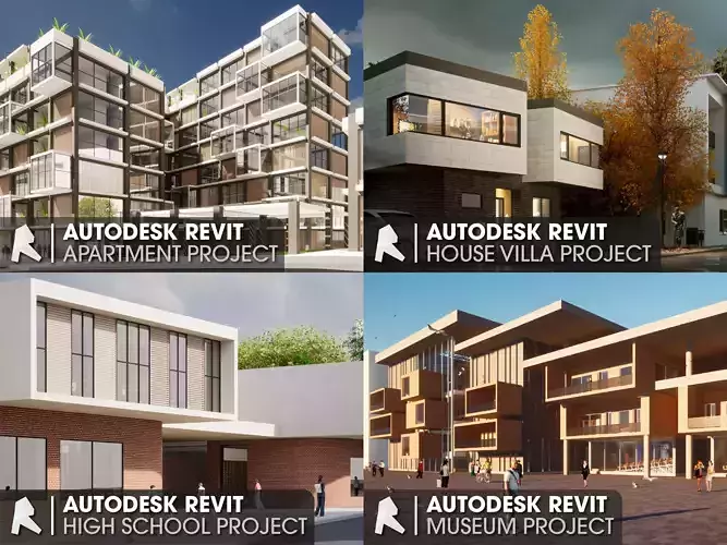 Revit Projects Collection Apartment-Museum-High School-Villa 