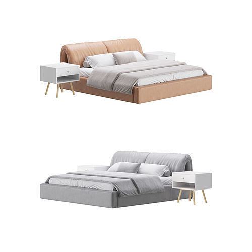 Brown Genuine Leather Bed 3D model
