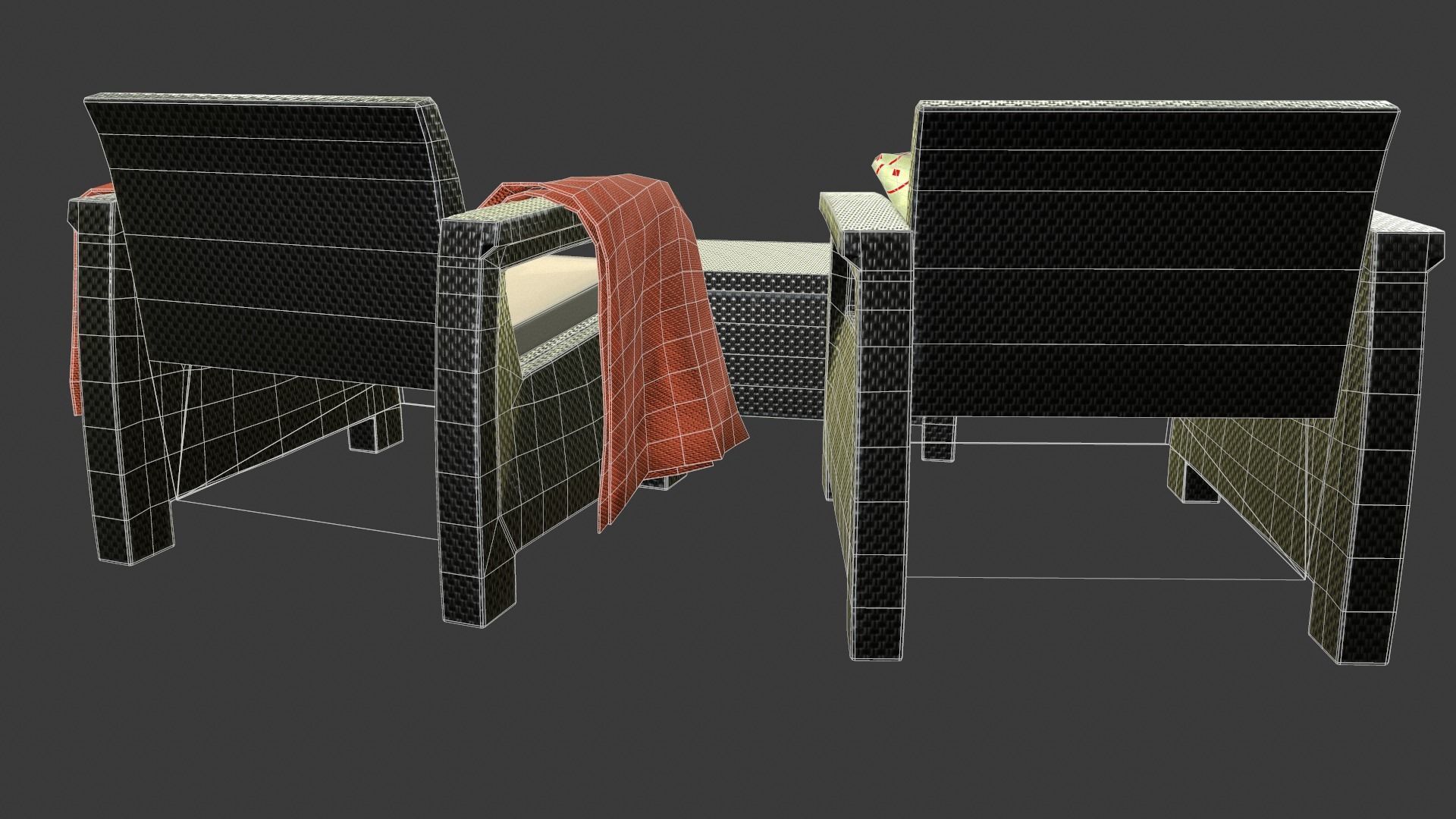 Rattan Garden Furniture Set Low-poly 3D model_17