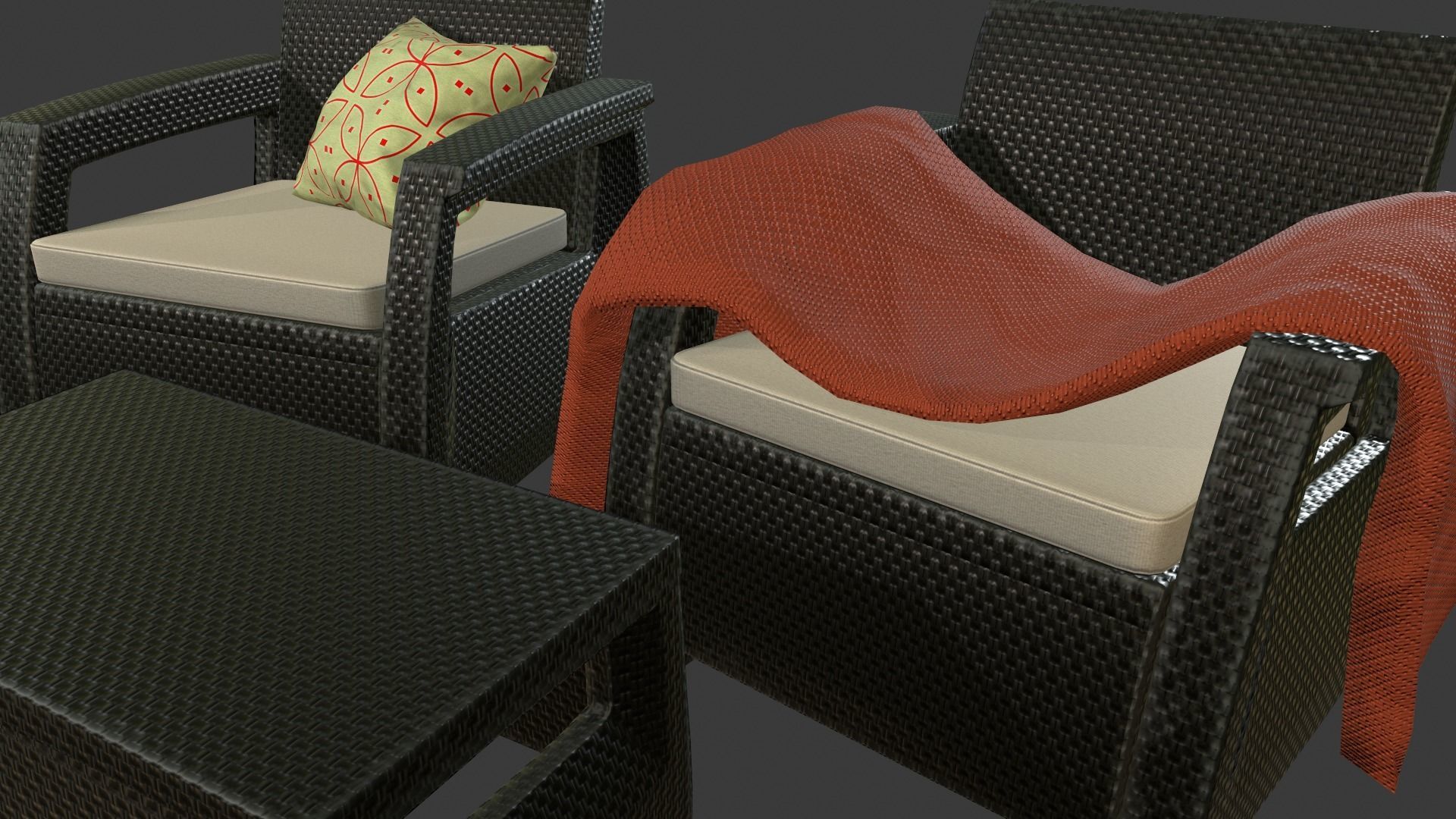 Rattan Garden Furniture Set Low-poly 3D model_13