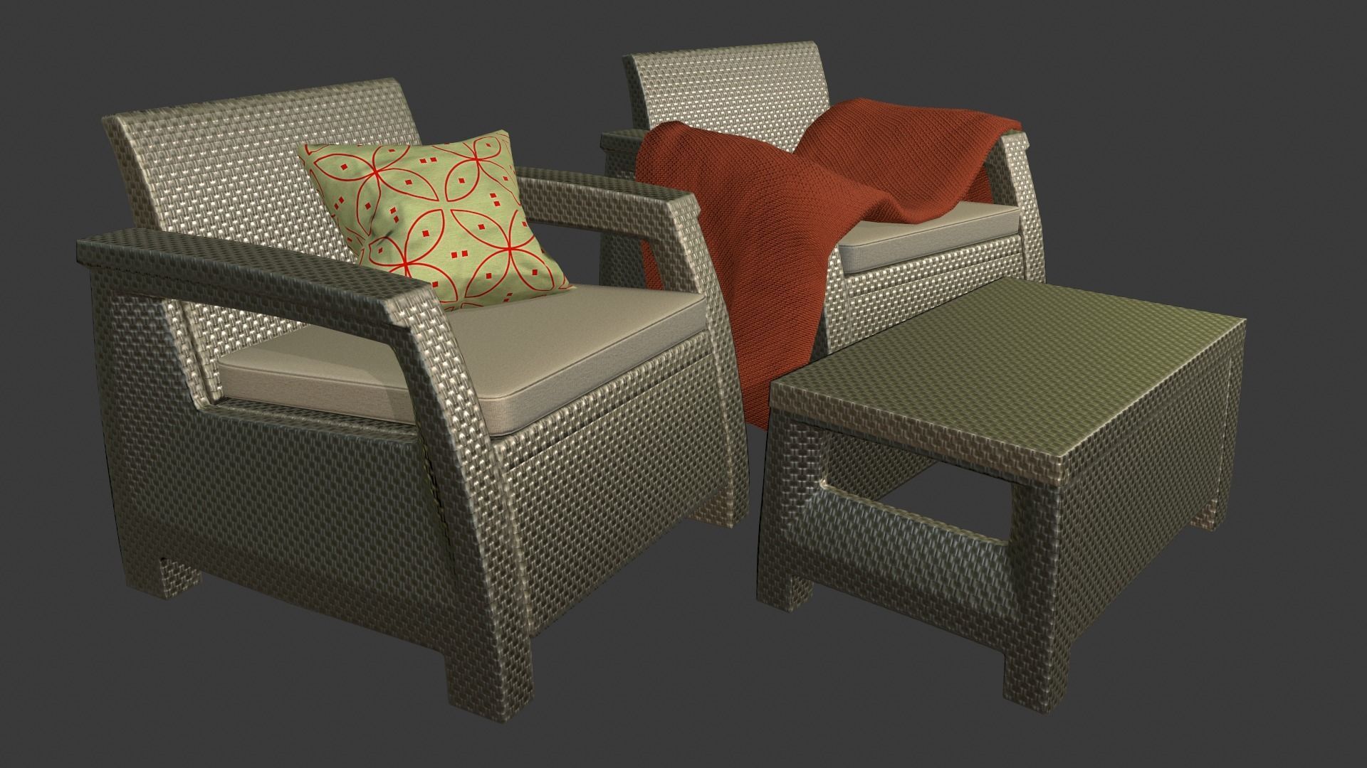 Rattan Garden Furniture Set Low-poly 3D model_5