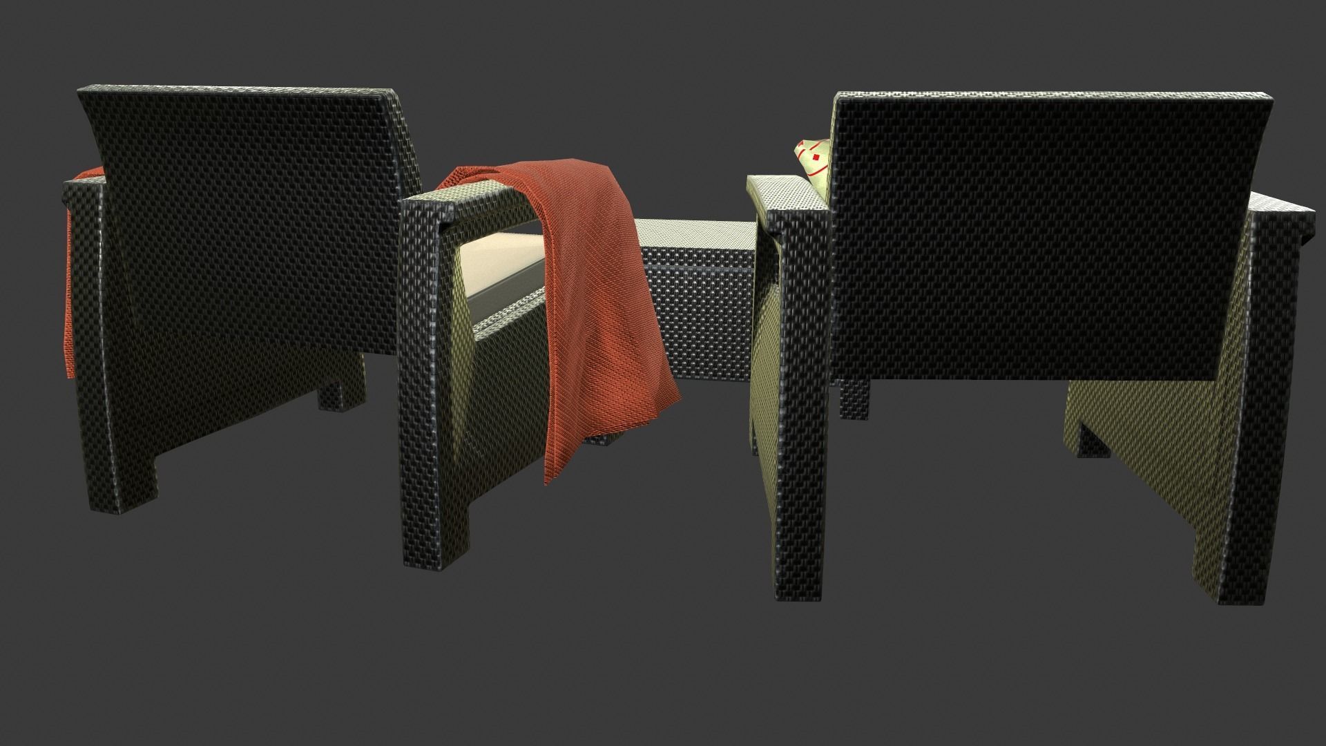 Rattan Garden Furniture Set Low-poly 3D model_16