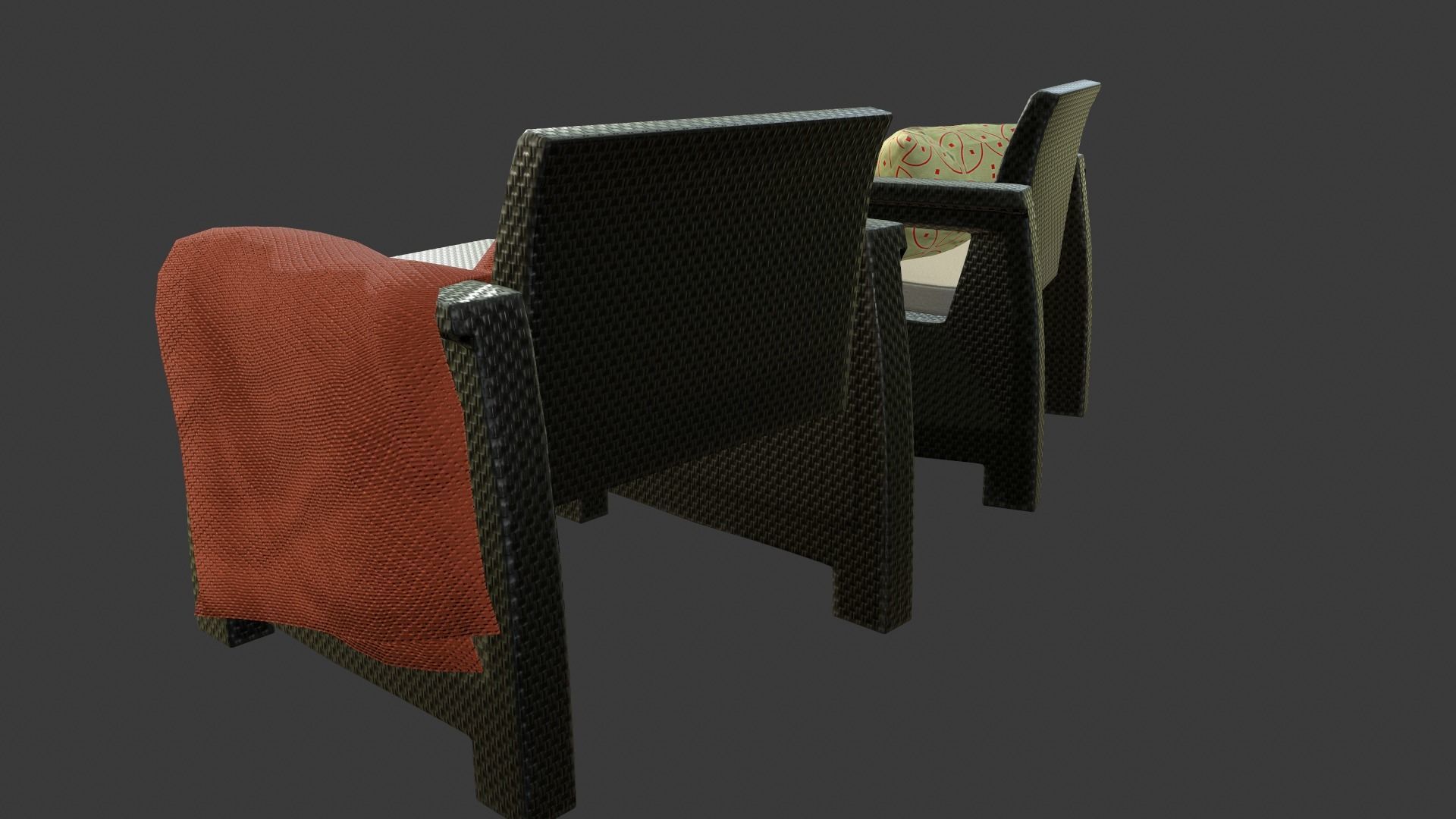 Rattan Garden Furniture Set Low-poly 3D model_15