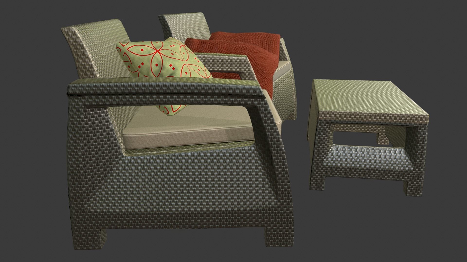 Rattan Garden Furniture Set Low-poly 3D model_7