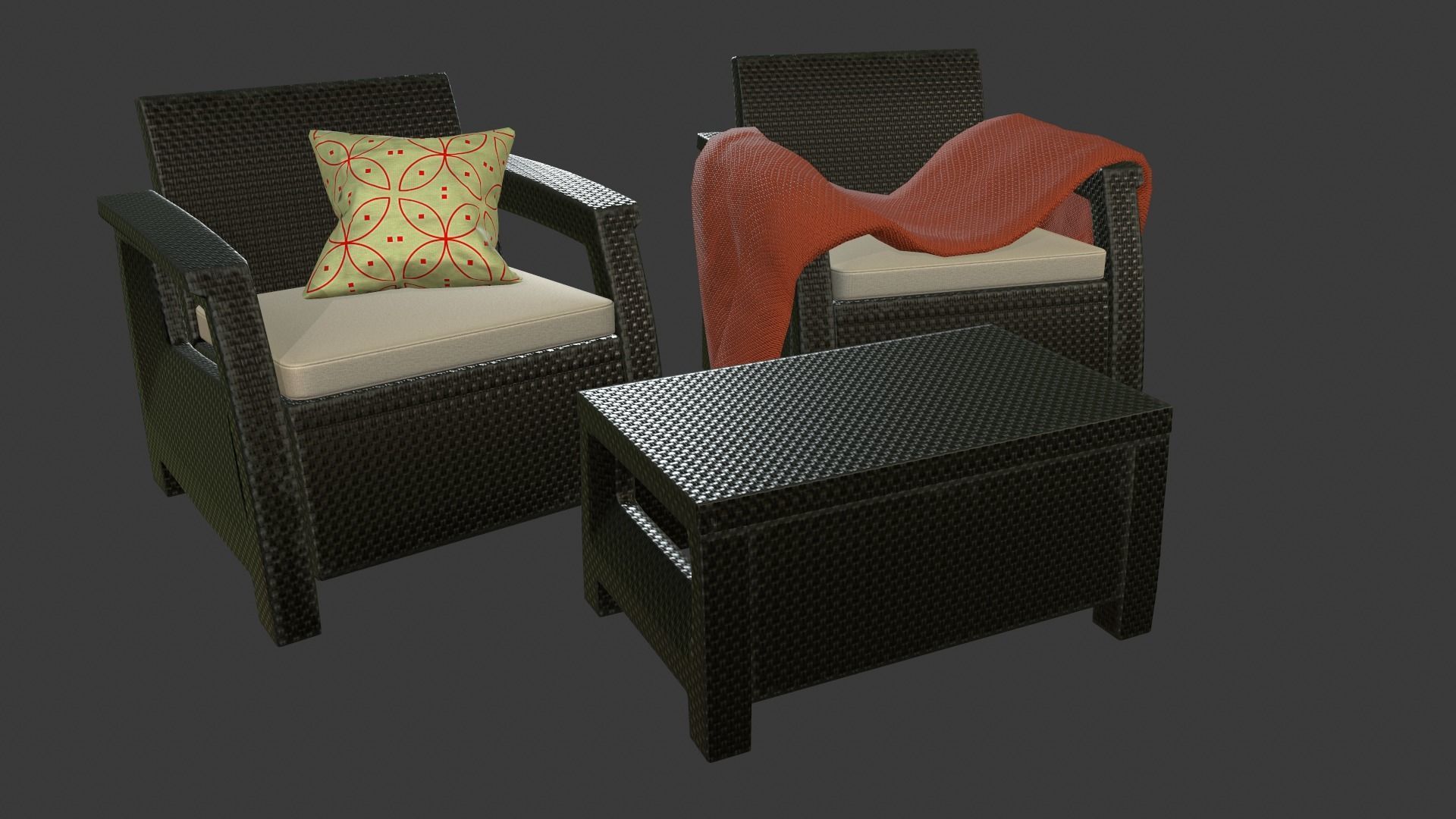 Rattan Garden Furniture Set Low-poly 3D model_10