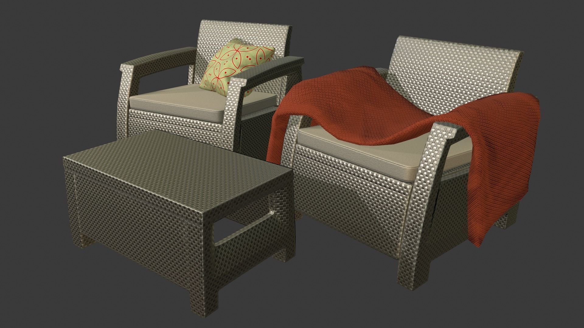 Rattan Garden Furniture Set Low-poly 3D model_4