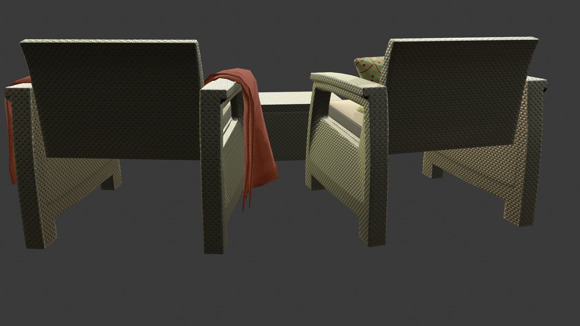 Rattan Garden Furniture Set Low-poly 3D model_8