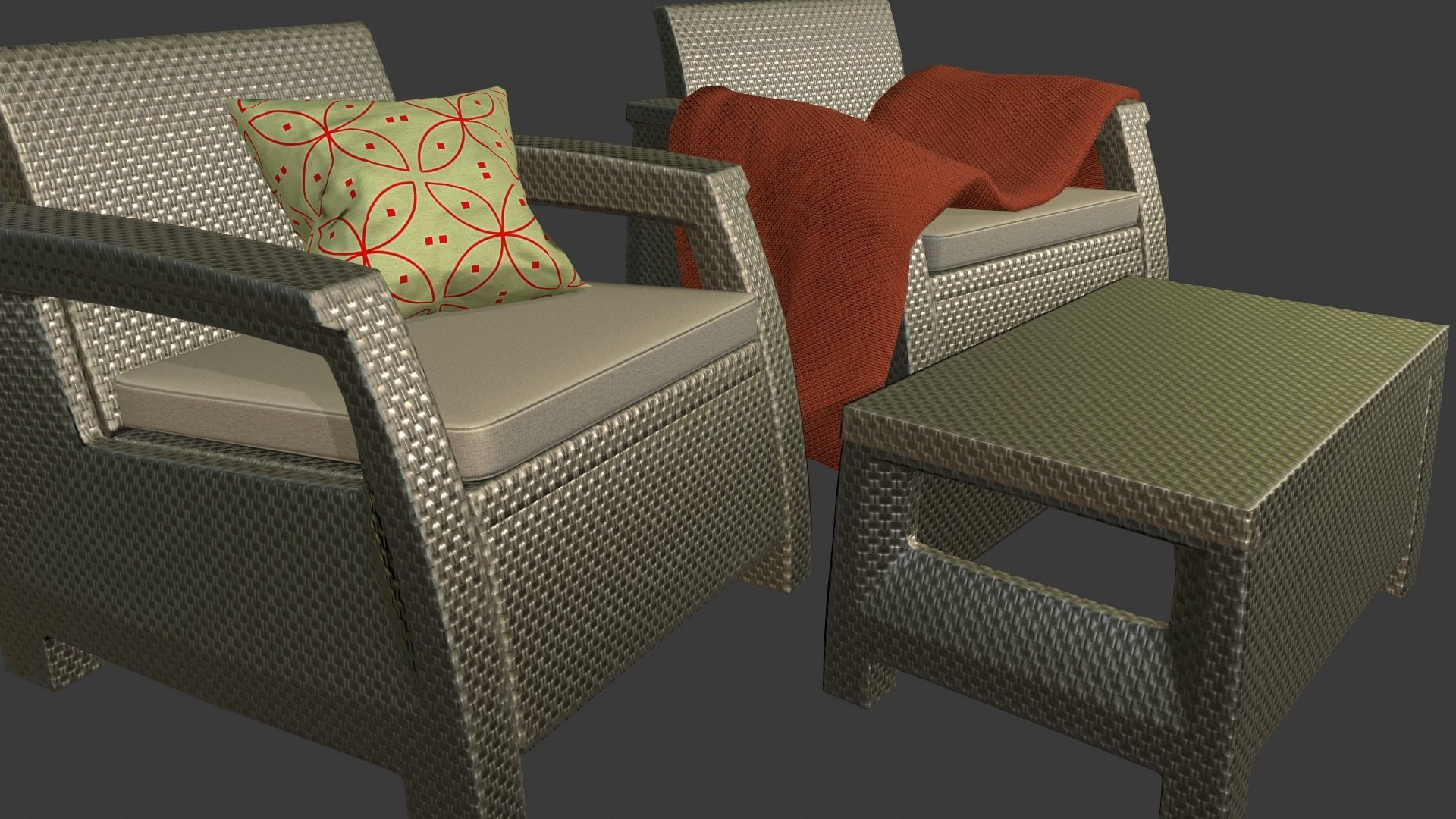 Rattan Garden Furniture Set Low-poly 3D model_6