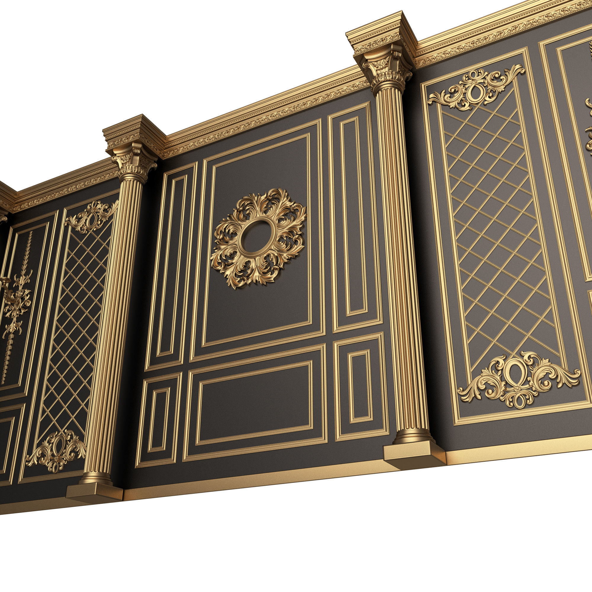 Boiserie Classic Wall with Mouldings 05 Black Low-poly 3D model_4