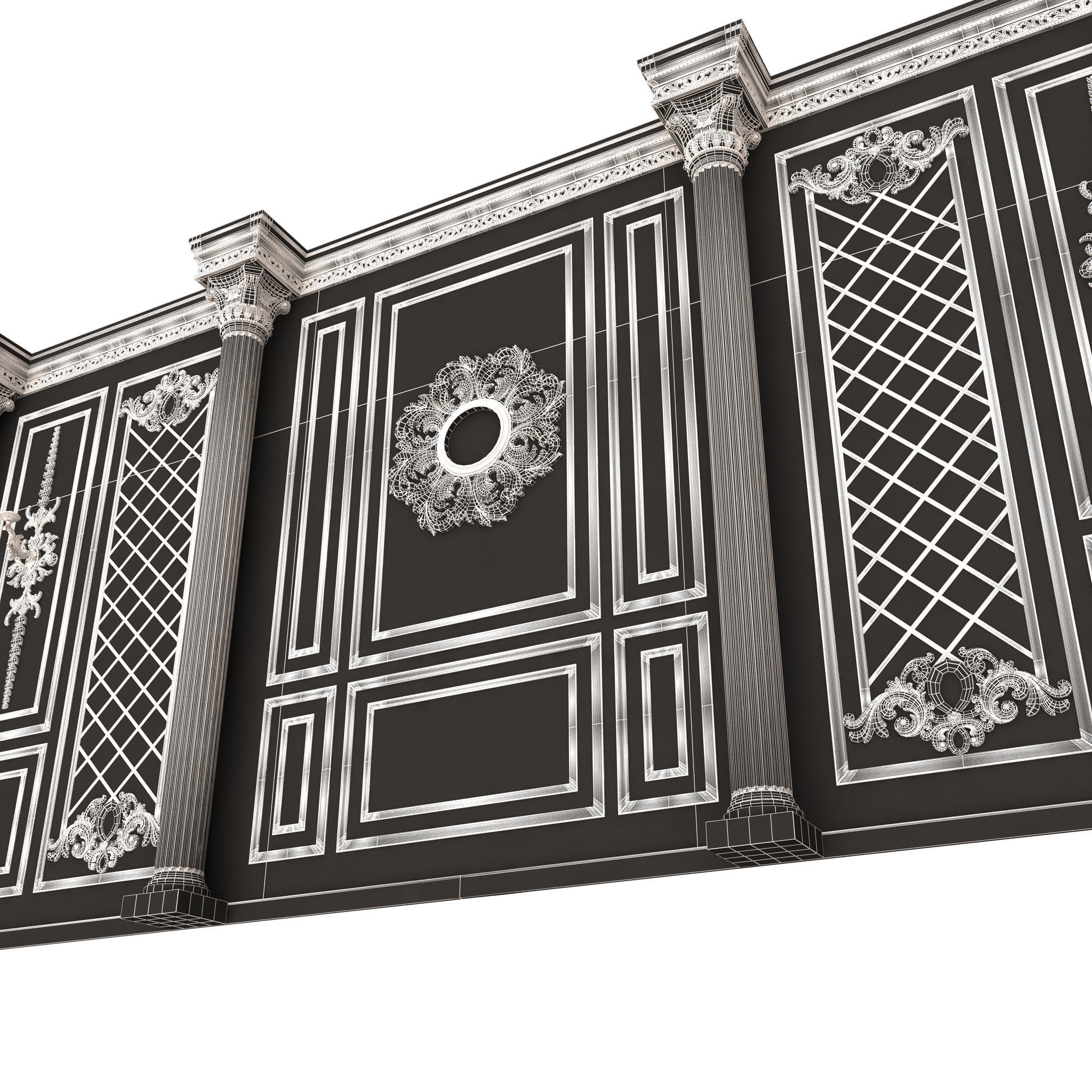 Boiserie Classic Wall with Mouldings 05 Black Low-poly 3D model_10