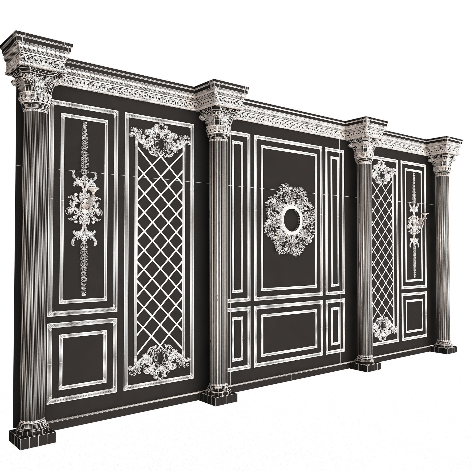 Boiserie Classic Wall with Mouldings 05 Black Low-poly 3D model_9