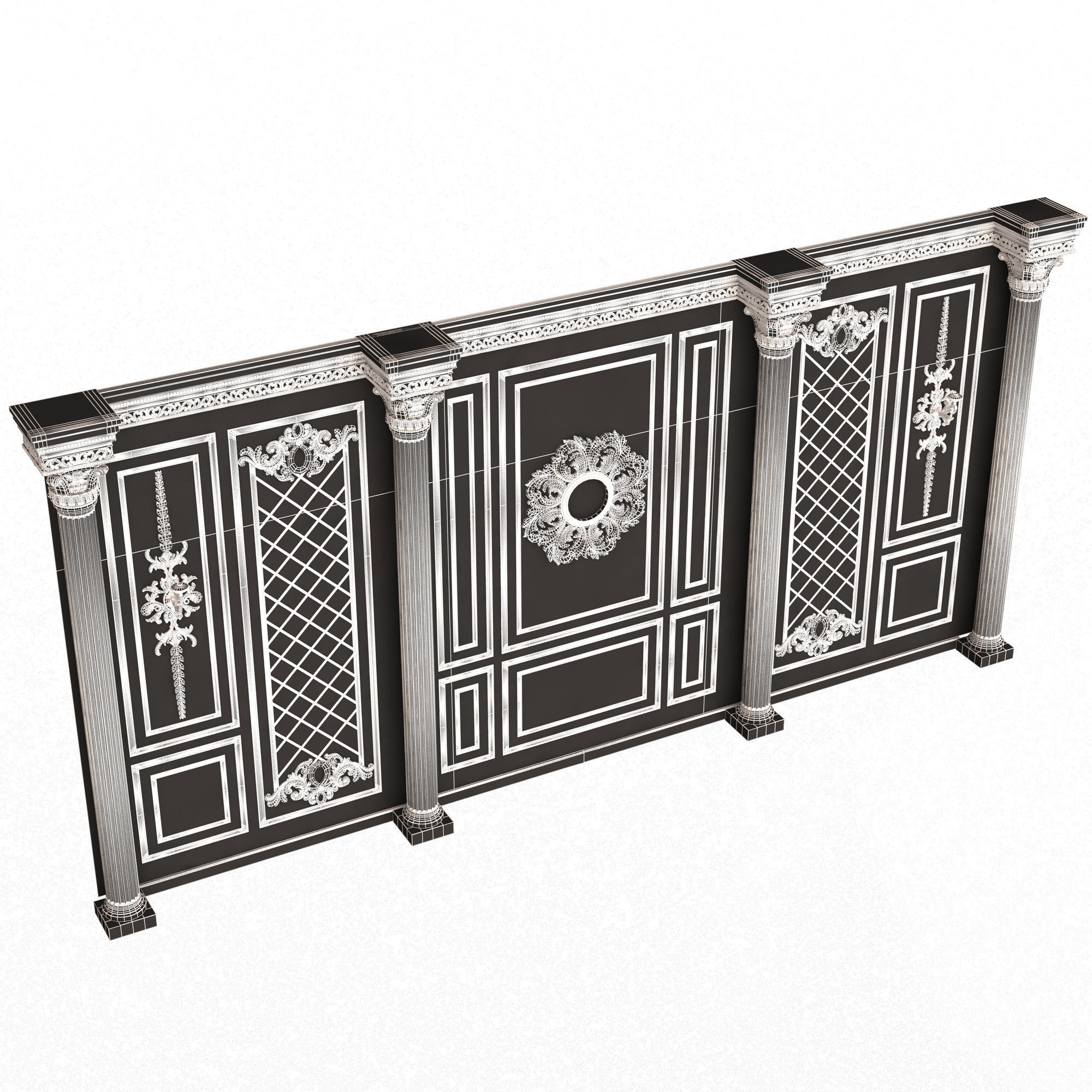 Boiserie Classic Wall with Mouldings 05 Black Low-poly 3D model_11