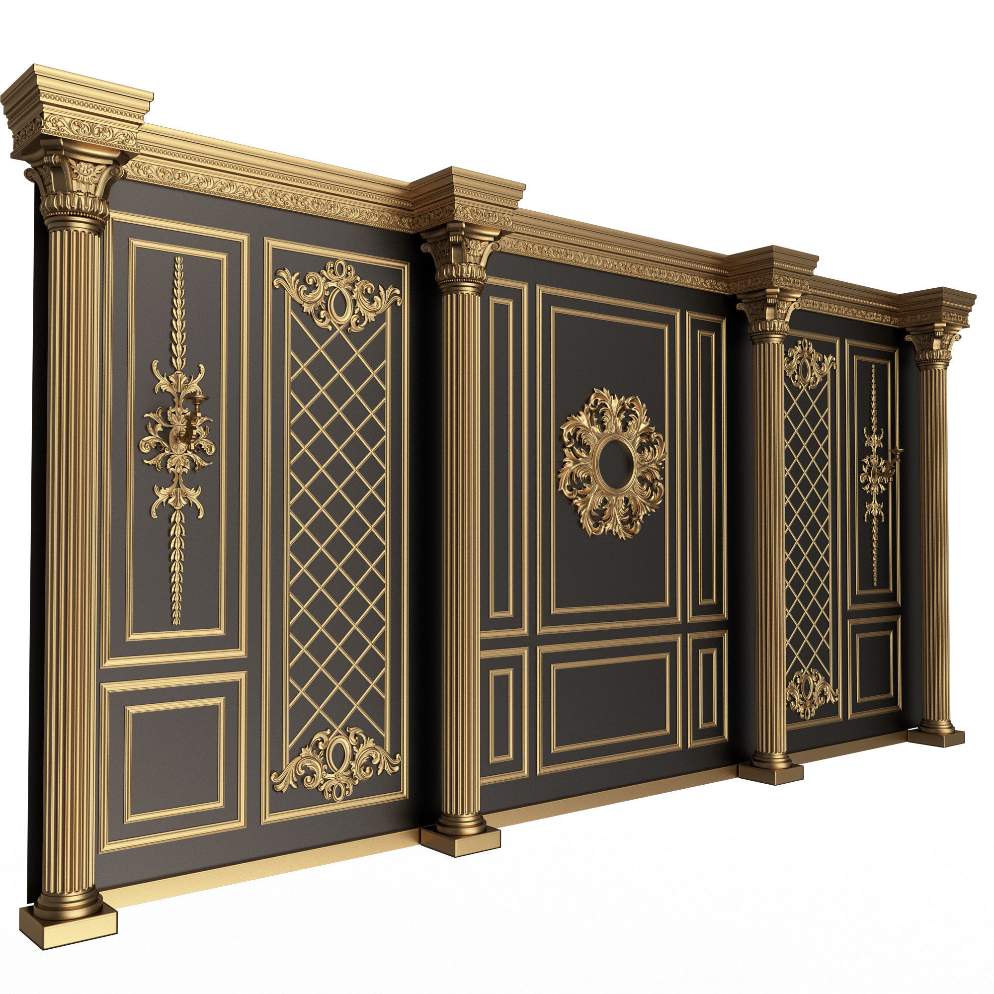 Boiserie Classic Wall with Mouldings 05 Black Low-poly 3D model_3