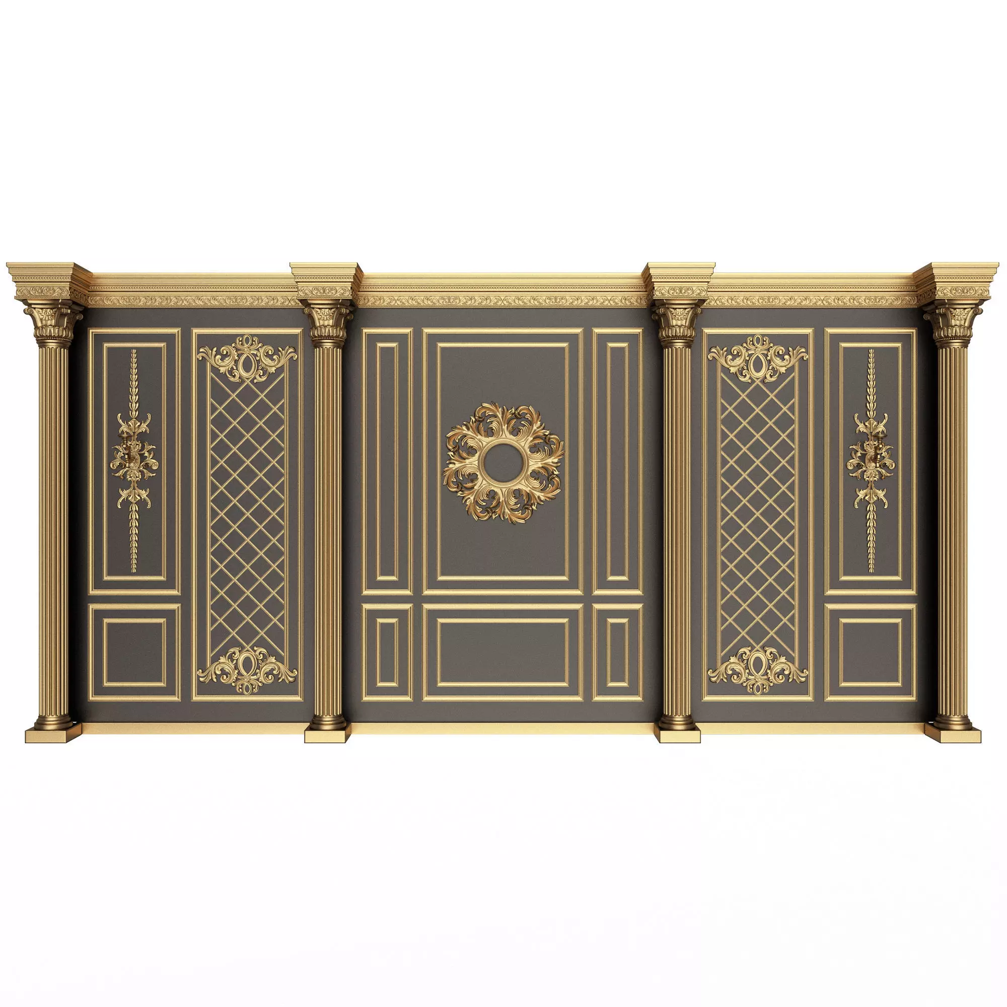 Boiserie Classic Wall with Mouldings 05 Black Low-poly 3D model_0