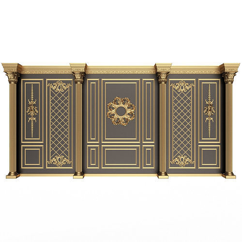 Boiserie Classic Wall with Mouldings 05 Black Low-poly 3D model