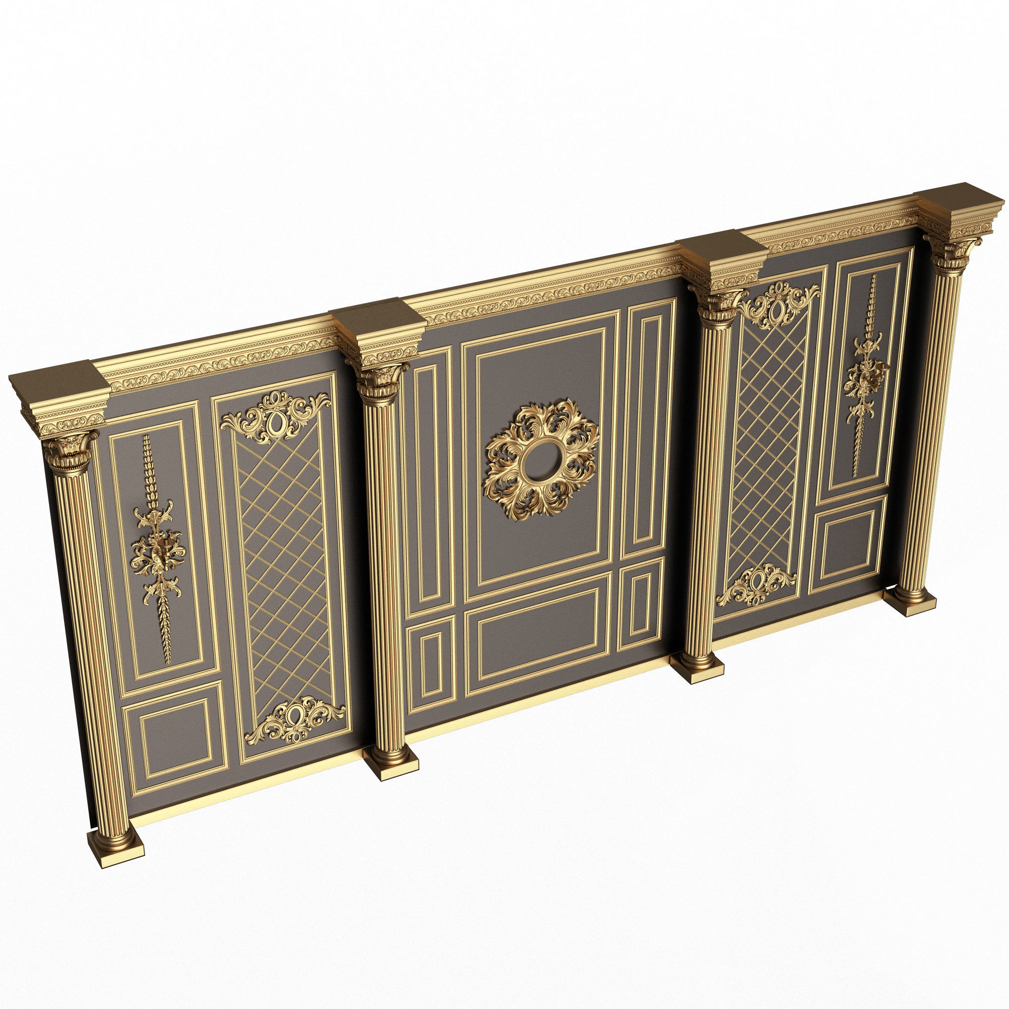 Boiserie Classic Wall with Mouldings 05 Black Low-poly 3D model_2