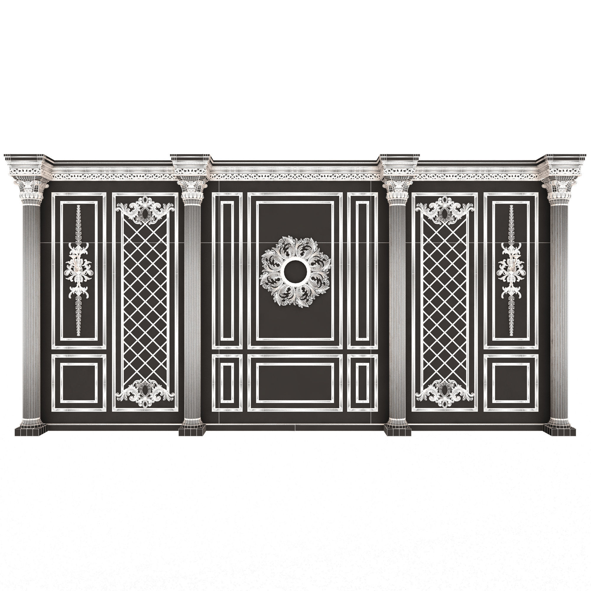 Boiserie Classic Wall with Mouldings 05 Black Low-poly 3D model_6