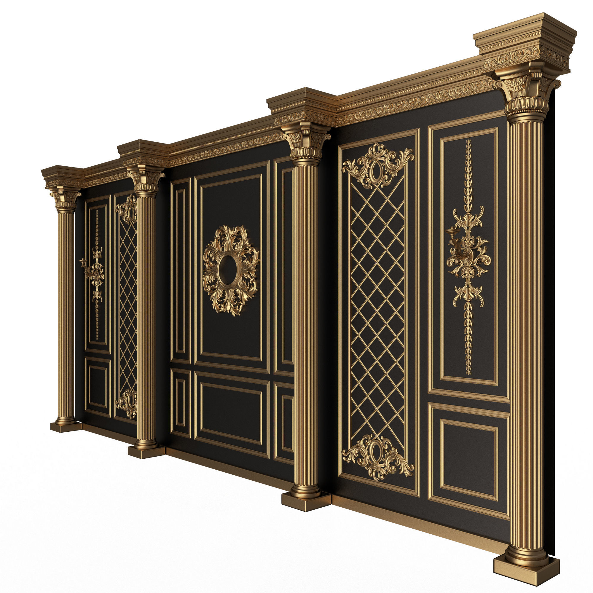 Boiserie Classic Wall with Mouldings 05 Black Low-poly 3D model_1