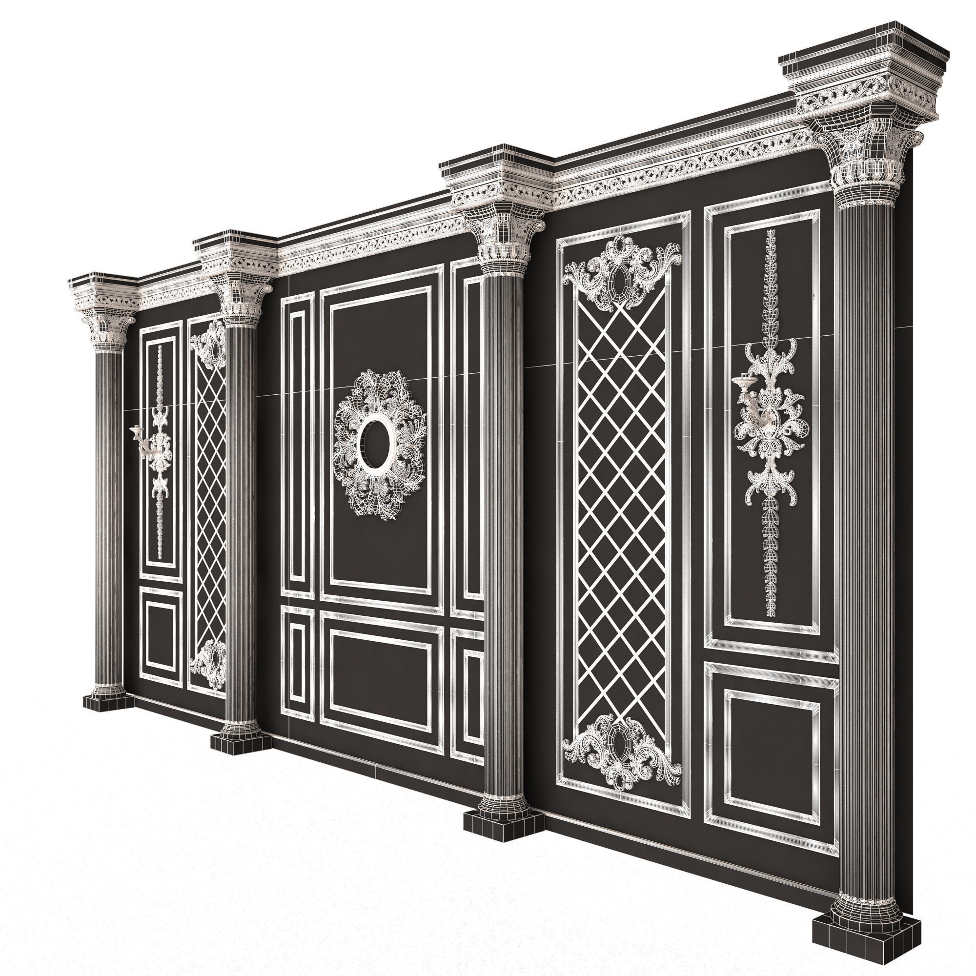 Boiserie Classic Wall with Mouldings 05 Black Low-poly 3D model_8