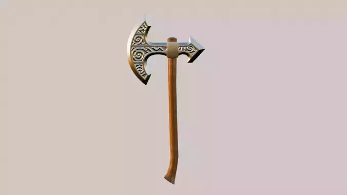 Model of a Viking battle ax with runes