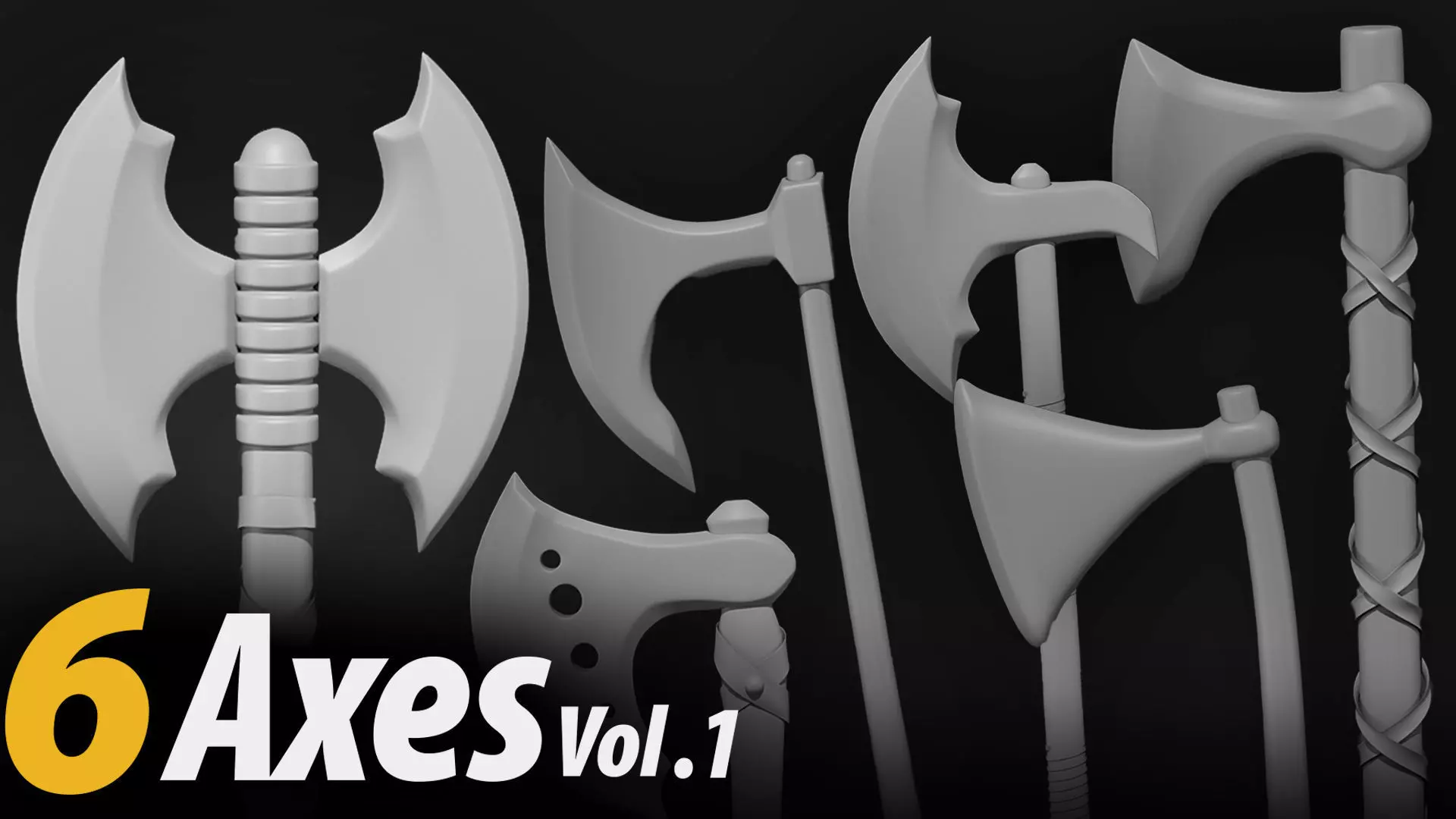 6 medieval axes Free 3D model