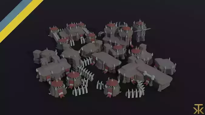 Cartoon orcs city asset Polygonal Style Low-poly 3D model