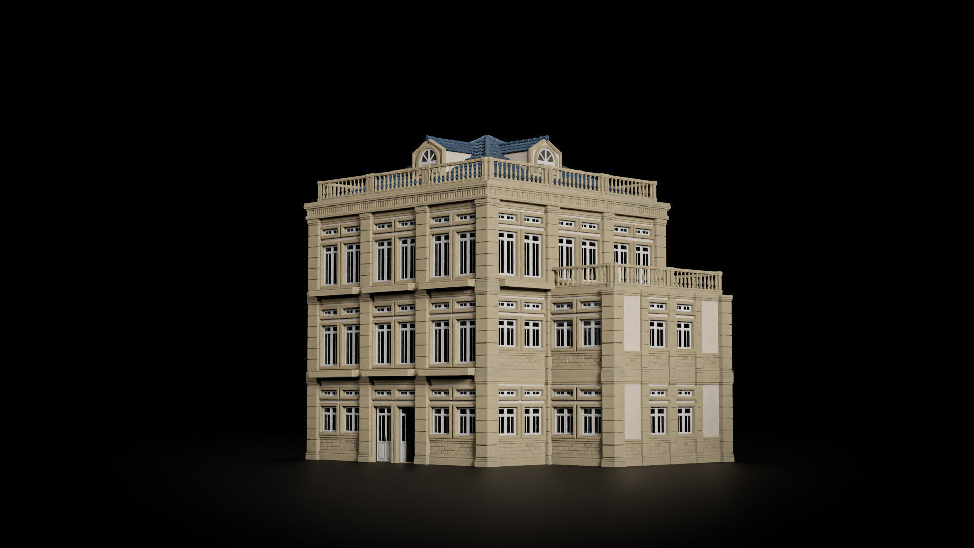 CLASSIC EUROPEAN KITBASH 01 MODULAR BUILDING WITH INTERIOR Low-poly 3D model_13