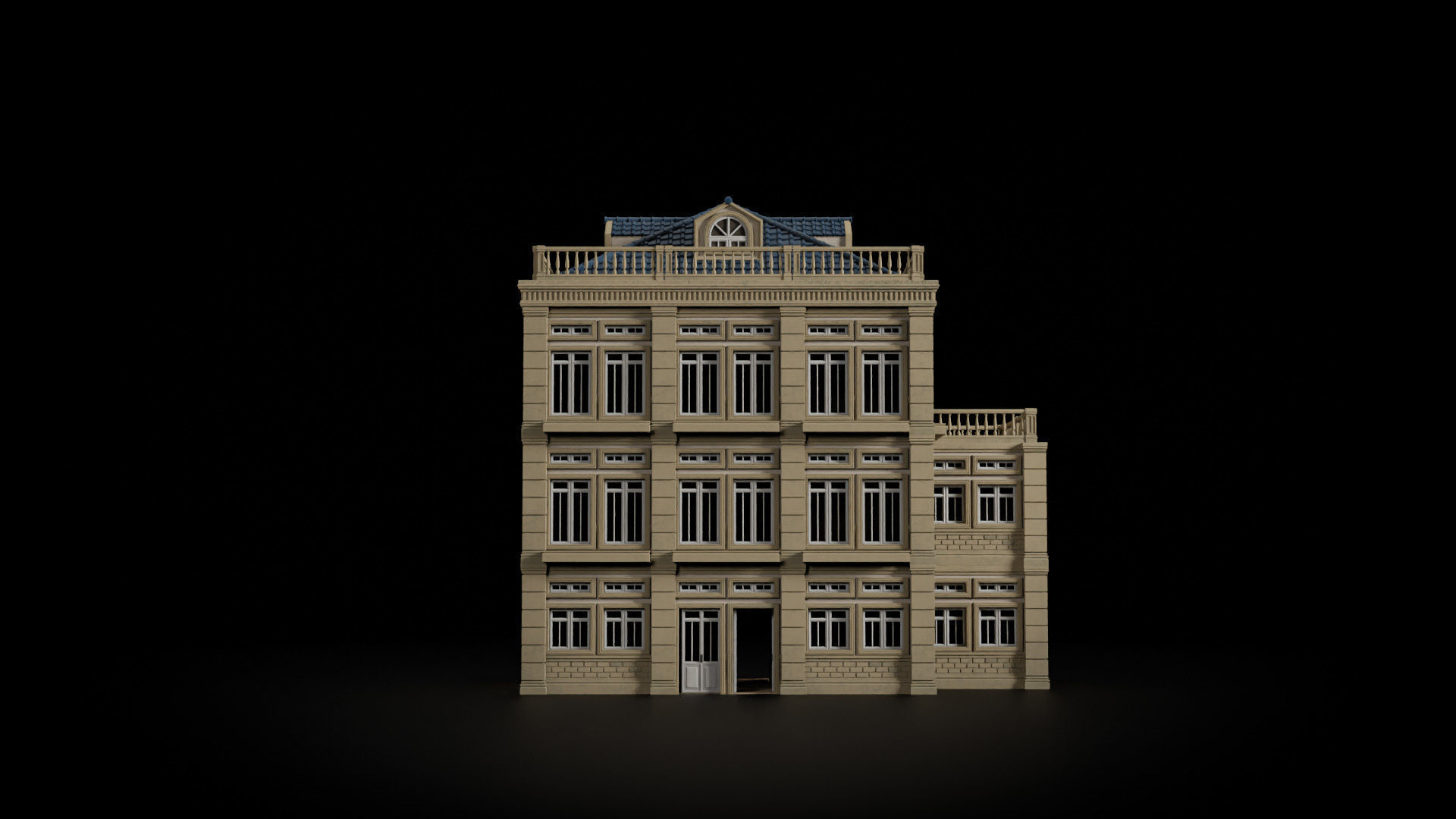 CLASSIC EUROPEAN KITBASH 01 MODULAR BUILDING WITH INTERIOR Low-poly 3D model_2