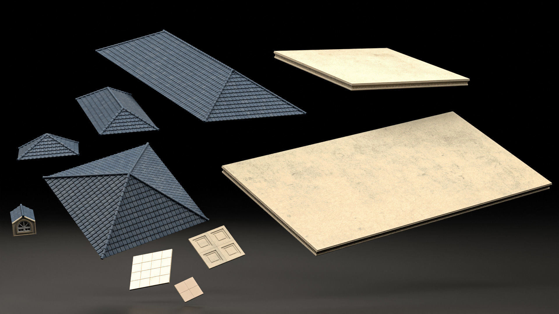 CLASSIC EUROPEAN KITBASH 01 MODULAR BUILDING WITH INTERIOR Low-poly 3D model_12