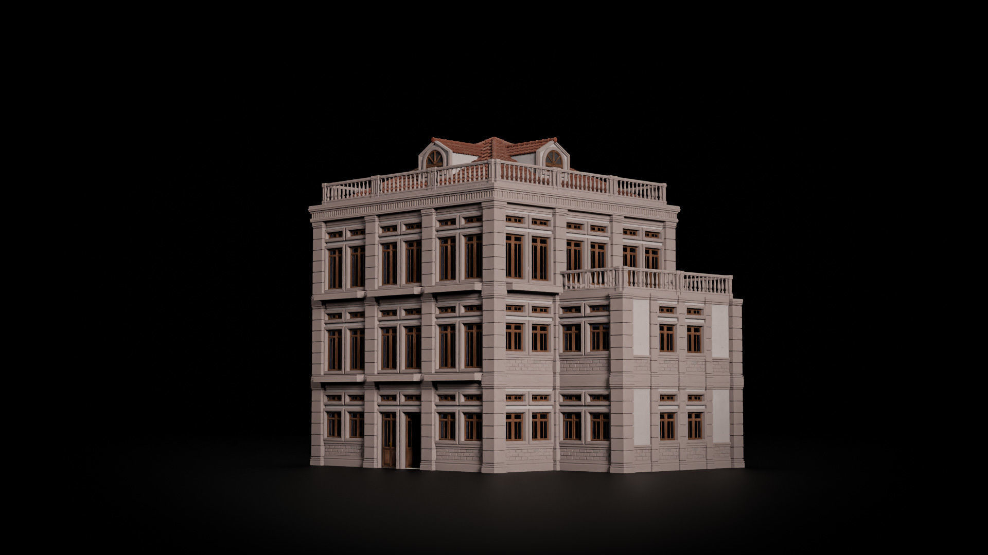 CLASSIC EUROPEAN KITBASH 01 MODULAR BUILDING WITH INTERIOR Low-poly 3D model_14