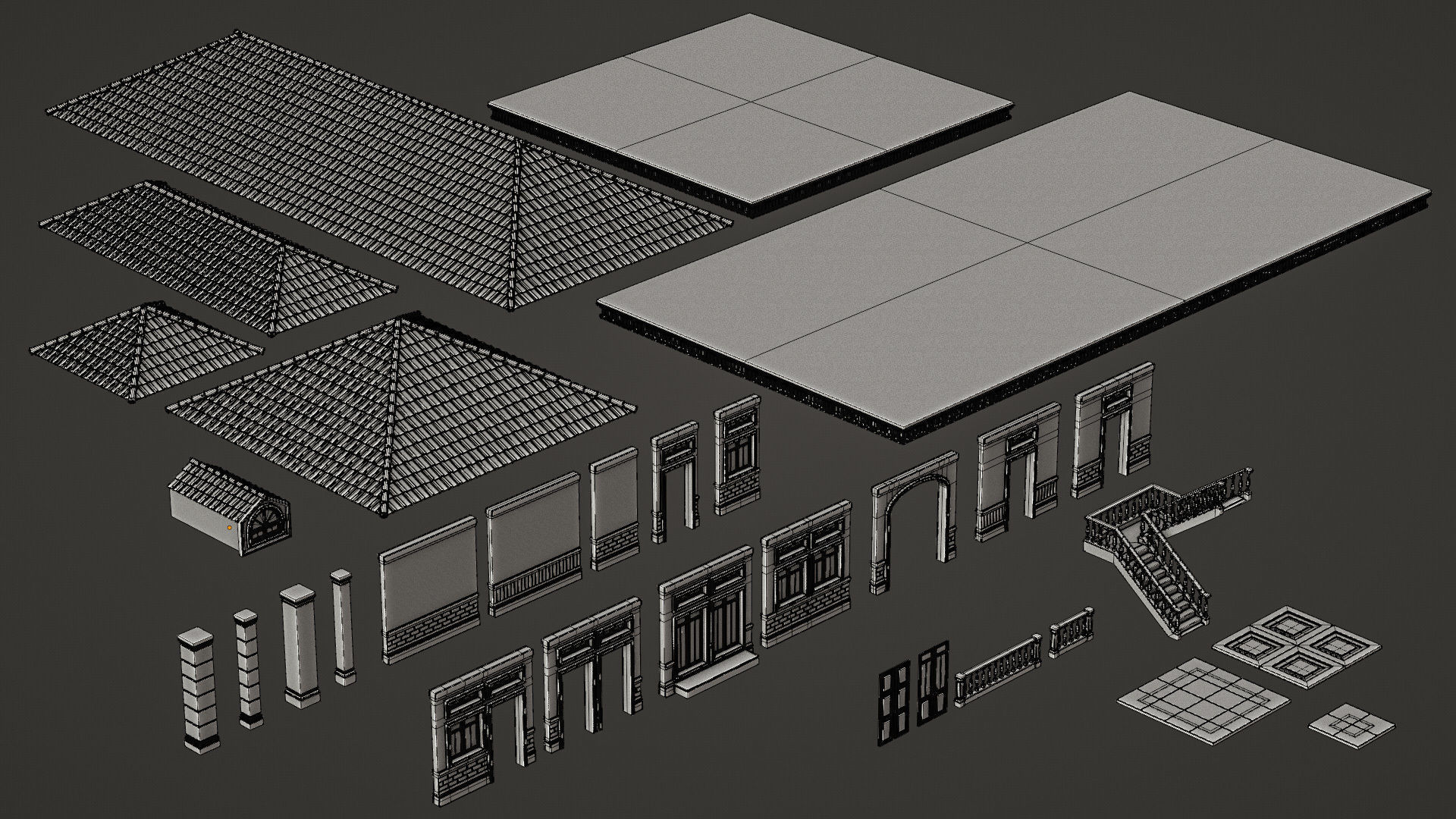 CLASSIC EUROPEAN KITBASH 01 MODULAR BUILDING WITH INTERIOR Low-poly 3D model_26