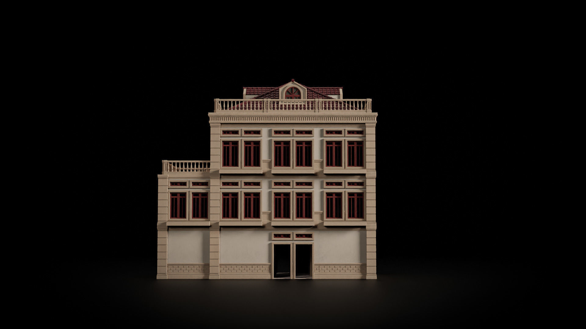 CLASSIC EUROPEAN KITBASH 01 MODULAR BUILDING WITH INTERIOR Low-poly 3D model_19