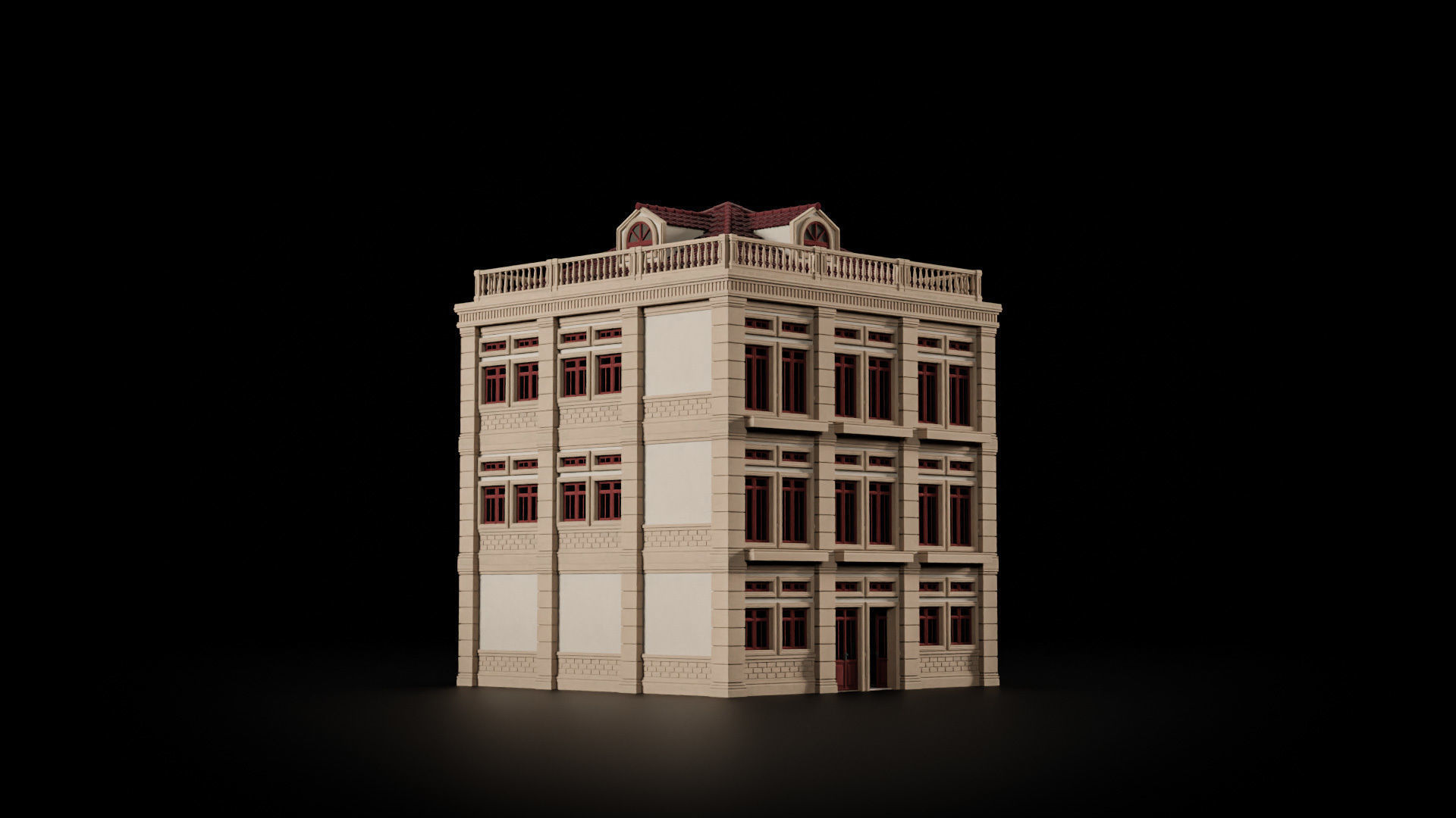 CLASSIC EUROPEAN KITBASH 01 MODULAR BUILDING WITH INTERIOR Low-poly 3D model_22